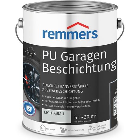 Remmers PU Garagenbeschichtung lichtgrau, matt, 5 Liter, Beton- und Bodenfarbe, für Garagen, abriebfest und beständig gegen Weichmacher
