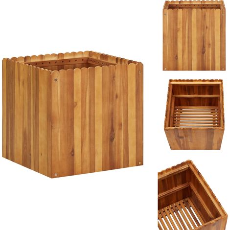 Garten-Hochbeet 50 x 50 x 50 cm Massivholz Akazie - Gartengefäß - Holzhus - Pflanzenkübel - Hochbeet - Blumenerde (1/5)