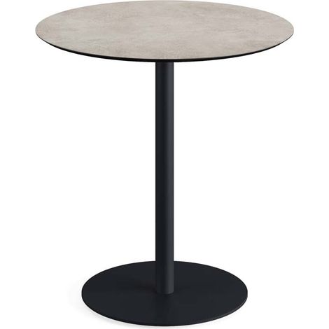 Urban table de bistrot avec piètement noir + plateau HPL aspect bois Ø70 cm - Veba