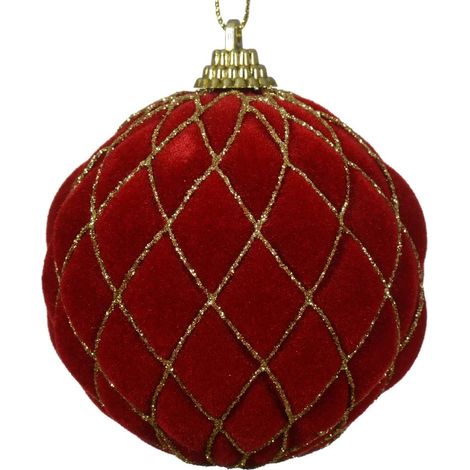 Weihnachtskugel Weihnachtsrot mit goldfarbenen Glitter bruchfest Ø 8 cm aus Kunststoff