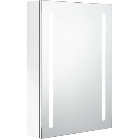 Armadietto Bagno Mobile da Bagno con Specchio e LED Bianco Lucido 50x13x70 cm (1/5)