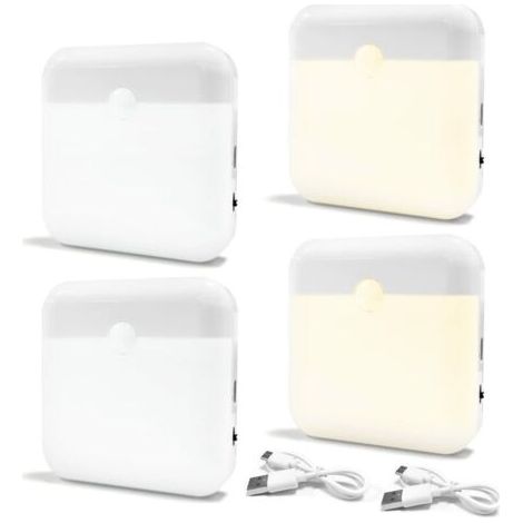 4 luci LED, luce notturna automatica con sensore di movimento, luce notturna a LED ricaricabile per bambini, 2 modalità di illuminazione, lampade LED wireless