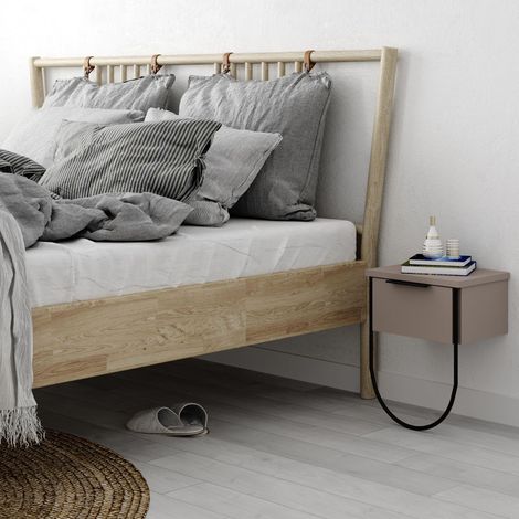 Decortie Norfolk Modern Nachttisch Mokka Grau 33cm Breite Schlafzimmermöbel