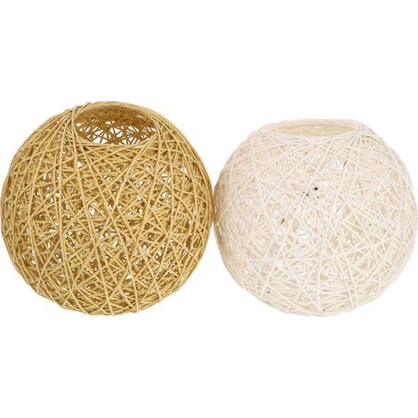 Lot De 2 Abat Jour Boule Rotin 5.91 Pouces Pour Lampe De Table Et Plafond Protection Anti Poussière Style Simple Artisanat Facile À Installer