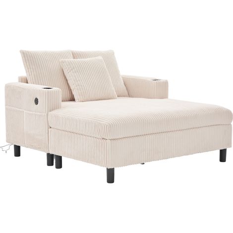 CHICFURN Chaise longue 142x128x85 cm beige in tessuto a coste con USB, portabicchiere e LED (1/5)