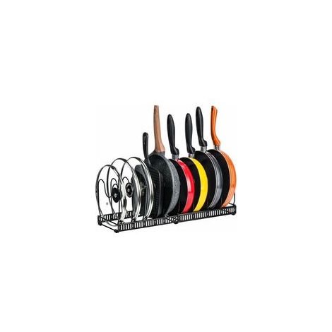 Porte-casseroles en acier inoxydable noir, 12 compartiments réglables – (1/5)