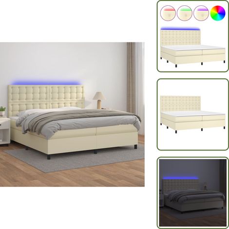 Cama con cabecero ajustable - vidaXL Cama box spring colchón y LED cuero sintético crema 200x200 cm - Luz LED