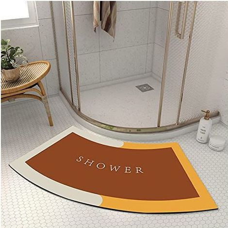 Tapis de Douche Incurvé Diatomite, Super Absorbant Tapis de Douche Arrondi en Quart de Cercle, Lavable Tapis Douche Angle Antidérapant pour Sortie de Cabine Douche,Jaune,45x100CM (1/5)
