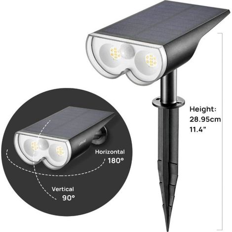 Lot de 2 lampes solaires extérieur avec détecteur de mouvement, applique murale étanche IP67, 3000K blanc chaud 650lm, éclairage LED puissant pour jardin, garage, terrasse (1/5)