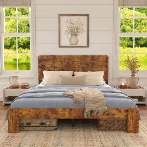 Letto 140x200 cm con testiera alta e rete a doghe in metallo marrone DESVIAE (1/5)