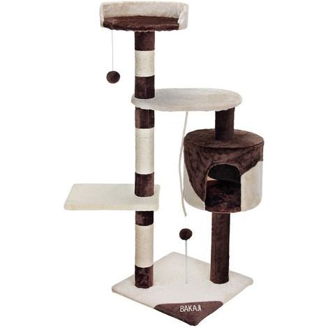 Albero Tiragraffi Gatti Parco Giochi Cuccia Graffiatoio gatto 112cm Marrone Crem (1/5)