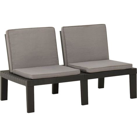 vidaXL Banc de salon de jardin avec coussin Plastique Gris (1/5)