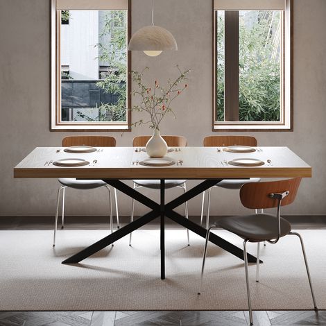 Table à manger extensible 140-180x80x76 cm avec rangement caché- rectangulaire - pour 4 à 6 personnes - MDF - Natural - naturel (1/5)