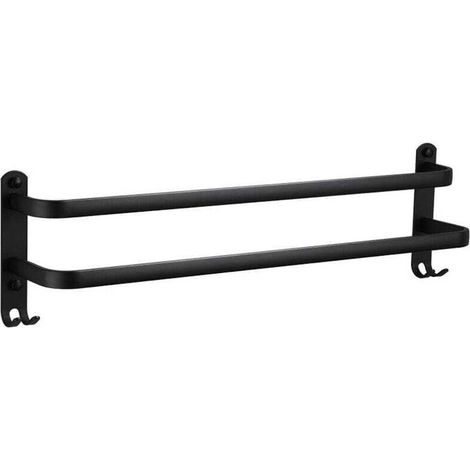 Porte peignoir et porte serviette mural pour sèche-serviette, double barres 40 cm, support serviette en acier inoxydable noir mat pour salle de bain (1/4)