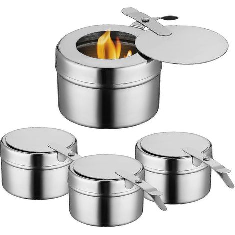 Lot de 4 supports à combustible en acier inoxydable avec couvercle, chauffe-plats pour buffet. (1/5)