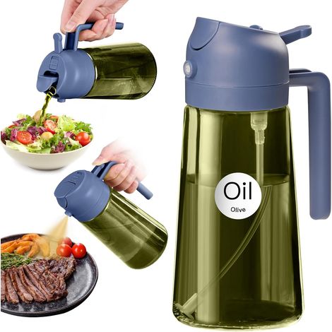 1 - Bouteille d&39huile - Pulvérisateur cuisine - Verre alimentaire 470ml - Fonction versement et spray - Protection UV - Vert marine - 470 ml (1/5)