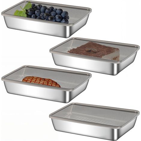 4 boîtes conservation acier inoxydable avec couvercle hermétique, pour cuisine et congélateur