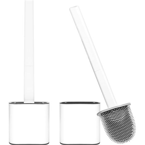 2 Pack Brosse de Toilette en Silicone, Brosse WC avec Support à séchage Rapide, Brosse de Toilettes Détachable à Manche Long, Balai WC Montage Mural/au Sol pour Salle de Bain (1/5)