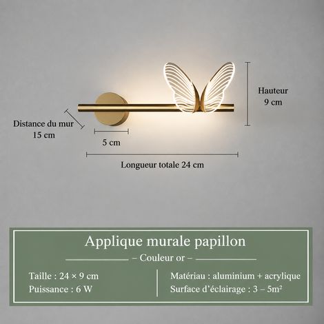 Applique Murale LED Design Papillon Modèle A droite Lumière neutre Lampe de Chevet Salon Mur TV 1 kg – Livraison gratuite