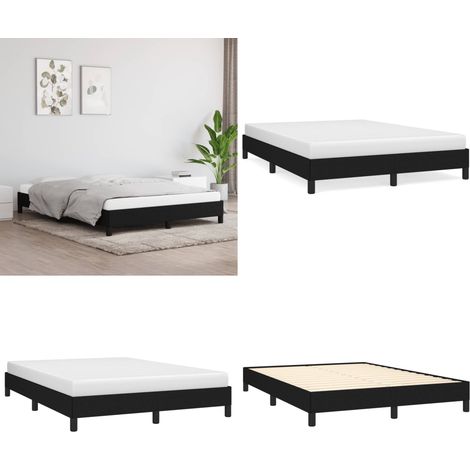 Bettgestell ohne Matratze Schwarz 140x200 cm Stoff - Bettrahmen - Doppelbett - Boxspringbetten - Lattenrost - Schlafzimmermöbel - Home & Living