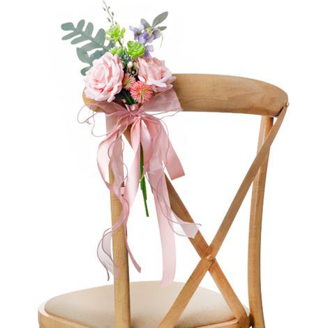 Blumendekorationen für den Traugang, westliche Blumen mit Chiffonbändern für die Stuhldekoration bei Zeremonie und Feier (221209QY08-3) (1/5)