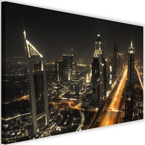 Tableau sur toile Dubaï at Night Ville panoramique 60x40 (1/5)