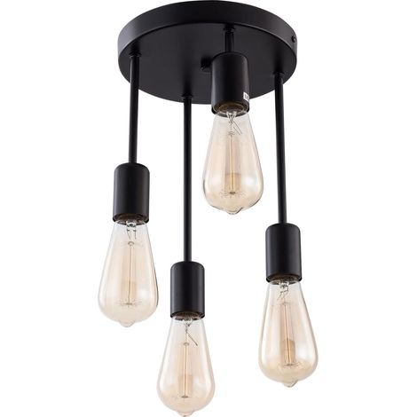 Lampe suspendue rétro à 4 têtes, plafonnier en métal noir avec ampoules à filament, 40W pour restaurant salon chambre cuisine (1/5)