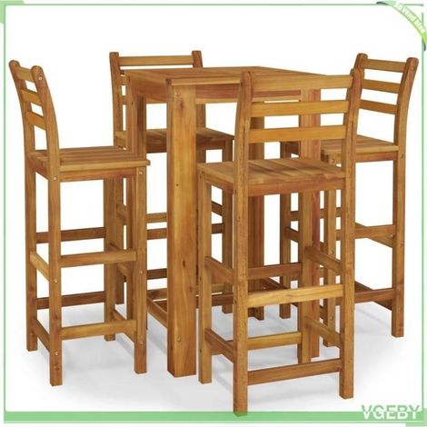 Ensemble de bar de jardin 5 pcs - FAFEICY - 3154391 - Bois d'acacia massif - Finition à l'huile - 4 chaises confort (1/5)