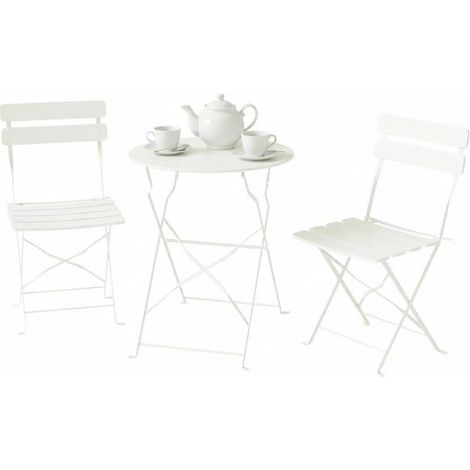 Set tavolo e sedie pieghevole da esterno in metallo crema 3 pezzi (1/5)