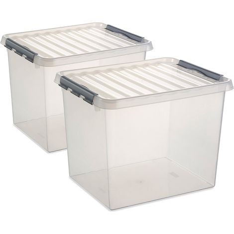 BRB Lot de 2 boîtes à clip avec couvercle - 52 l - Dimensions : 500 x 400 x 380 mm - En polypropylène - Transparent