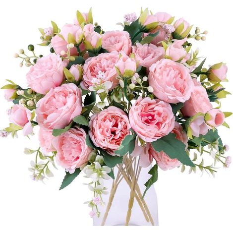 Bouquet de 4 pivoines artificielles en soie pour centres de table de mariage, décoration de cuisine, rose (1/5)