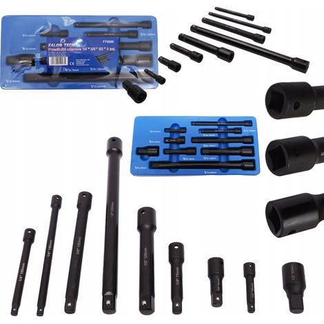 Juego de extensiones y sockets de impacto de 1/4, 3/8 y 1/2 pulgada para llaves de impacto (1/5)