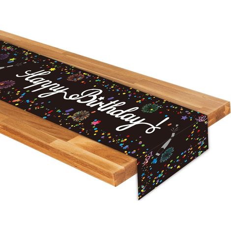 Geburtstag Tischdecke Schwarz Weiß mit "Happy Birthday" Aufdruck