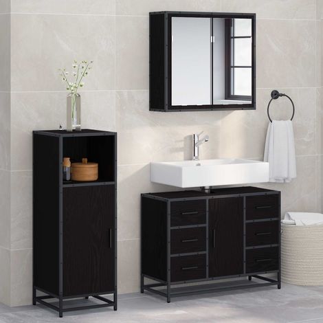 vidaXL Badezimmermöbel-Set 3 pcs Schwarz Eichen-Optik Holzwerkstoff (1/5)
