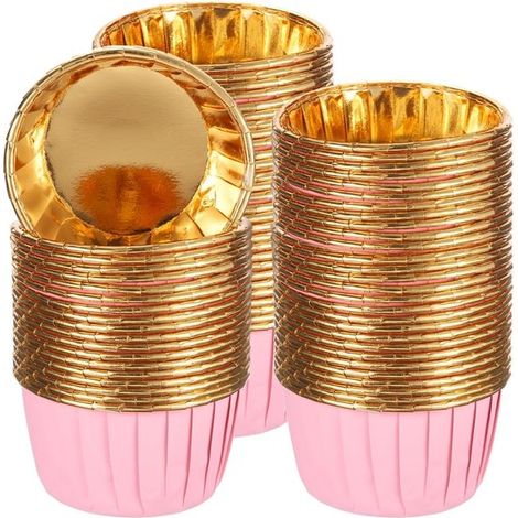 Lot de 50 mini moules à cupcakes en aluminium métallisé, résistants à l'huile, pour cupcakes, crêpes, mariages, fêtes et cadeaux, rose et or (1/5)