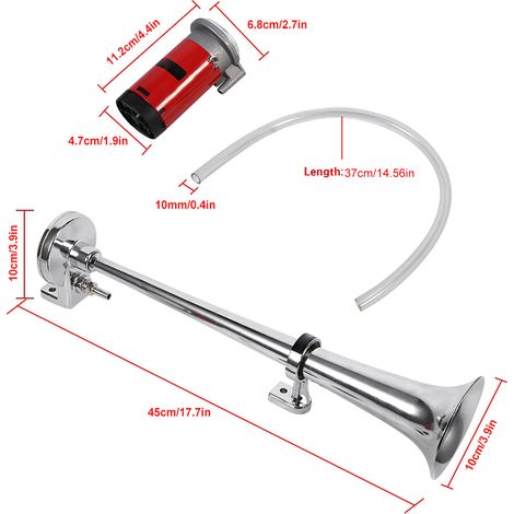 Klaxon pneumatique à trompette unique ultra puissant 12 V 150 dB pour voiture, bateau, camion, poids lourd (1/5)