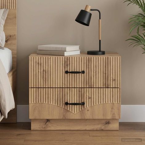 Table de chevet 2 tiroirs en bois d’ingénierie chêne artisanal 62 x 34,5 x 44,5 cm - PANGIVO (1/5)