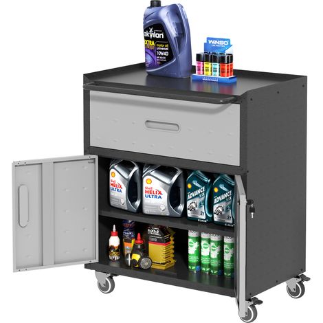 Armoire à outils métallique pour garage – armoire de rangement robuste et résistante (H 88 × L 75 × P 42 cm), équipée de 1 tiroir et de 2 portes verrouillables. (1/5)