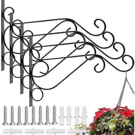 Filiyano-Lot de 4 crochets muraux en fer forgé pour plantes suspendues, avec vis, dimensions 26 x 21 x 1,5 cm, style rétro, pour jardin, balcon ou (1/4)