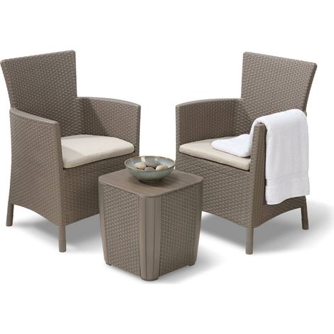 Dmora - Loungeset für draußen Forano, Outdoor-Lounge mit Couchtisch, Terrassenset mit Kissen, Gartenkomposition mit Sofa und Sesseln, 62x60 h89 cm, Taube