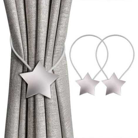Attaches magnétiques pour rideaux, pinces à rideaux créatives, dos en corde, supports de rideaux, boucles, attache-rideaux, support de rideaux pour la décoration intérieure, lot de 2 (argenté) (1/5)