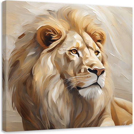 Tableau sur toile Tableau sur toile Lion beige peint à la main 60x60 (1/5)