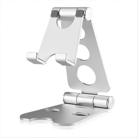 Höhenverstellbarer, faltbarer Tablet-Ständer, tragbarer Tischständer aus silberfarbenem Aluminium, ergonomische Geräteablage für Homeoffice und zum Lesen, stabiler Faltfuß, kompatibel mit Tablets von  (1/5)