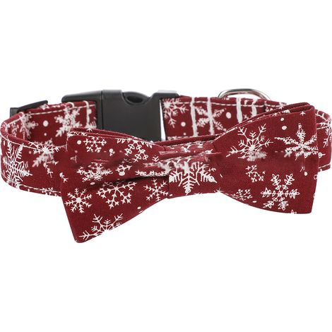 Collier de Noël pour chien, motif flocon de neige ajustable, rouge et blanc, avec nœud papillon, disponible en 4 tailles (1/5)