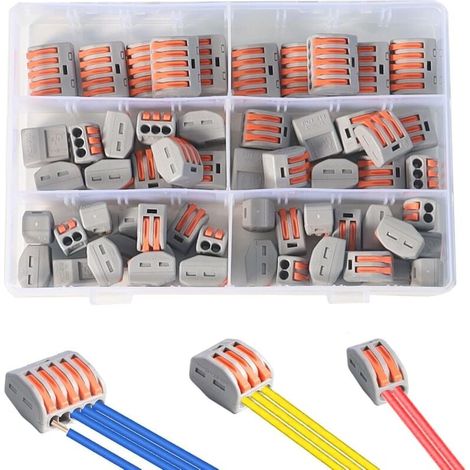 60 Stück Transparente Elektrische Steckverbinder, Elektrische Anschlussklemme mit Hebel, 2/3/5-Draht-Schnellanschlussklemmen, Automatische Elektrische Steckverbinder und frei kombinierbar, (1/4)