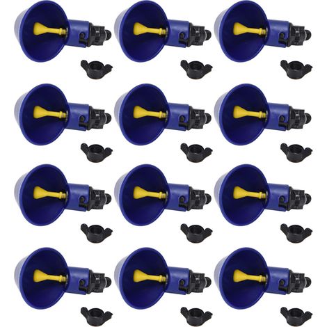 12 Pièces Becs Verseurs G1/8 Filetage Mâle pour Volailles avec Commutateur Automatique et Ressort (Petit Bol Bleu, Vis Noires)