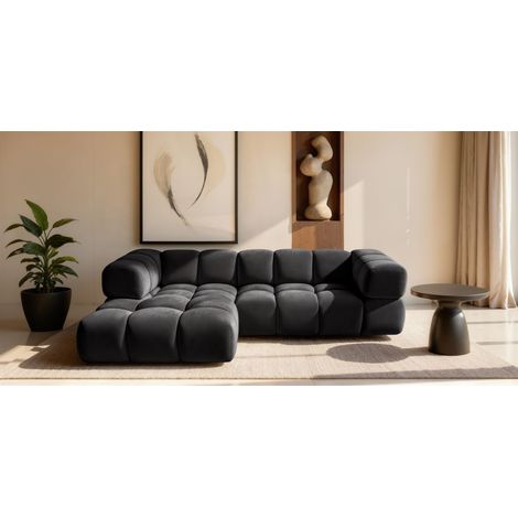 Ecksofa Designersofa BLANCHE in Stoff Bluvel Schwarz Ottomane Links