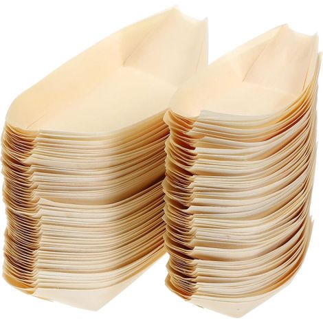 100 barquettes à sushis/plateaux à sashimis jetables en bois (11 x 7 cm et 17 x 8 cm) pour la restauration et les repas (1/5)