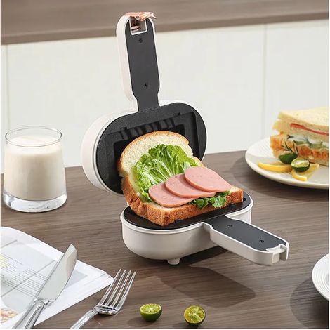 Machine à sandwich compacte 1200W, appareil de cuisson pour petit‑déjeuner, plaque anti‑adhésive, pour sandwichs et gaufres (1/5)