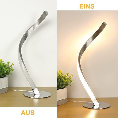 Lampe de chevet de lecture incurvée LED 7W, lampe de table de chevet en métal, lumière blanche chaude avec prise, 510 lumens, bordure argentée, pour salon, chambre, bureau (1/4)